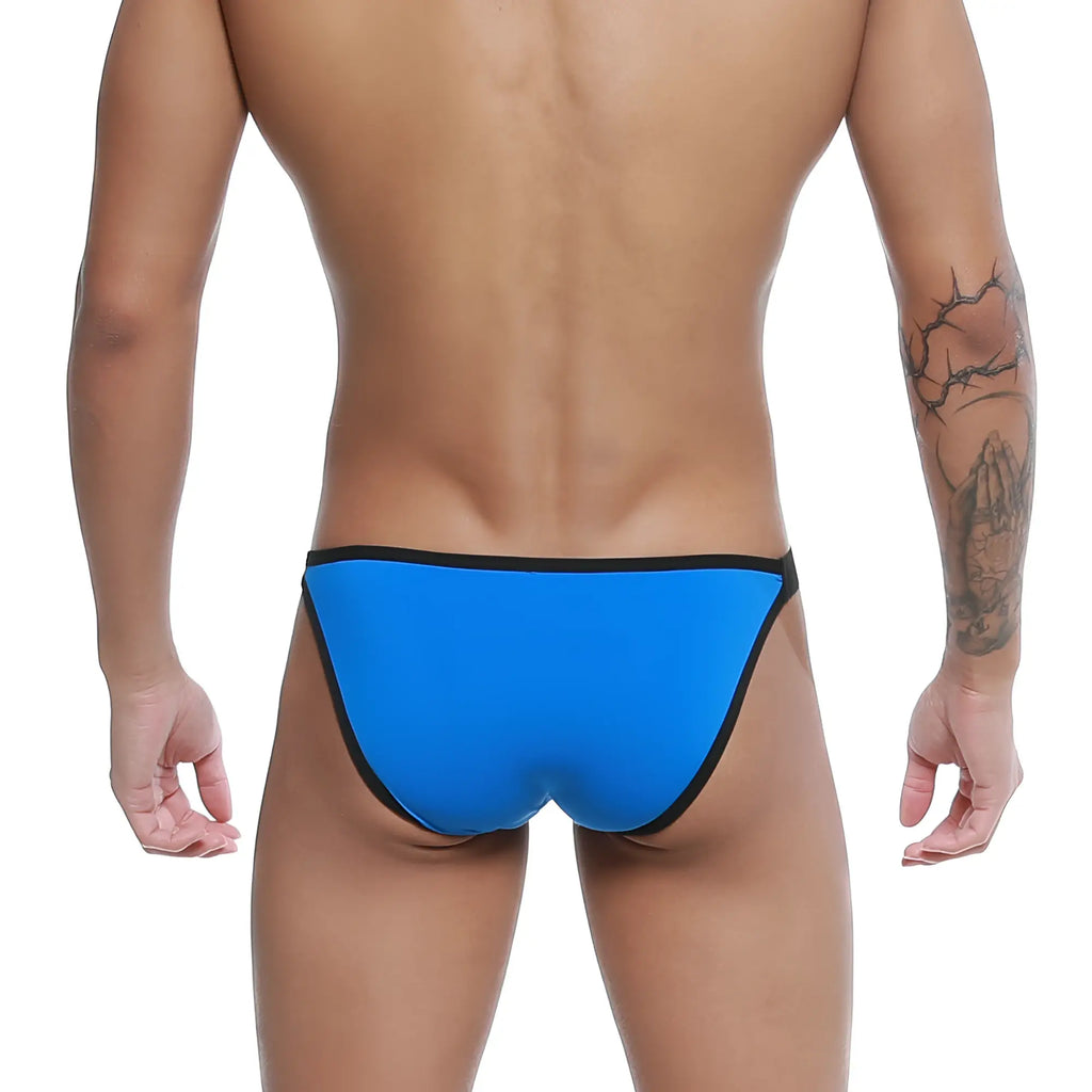 Bright blue u-station calypso bikini royal swim trunks with black trim designed for swimming and beachwear