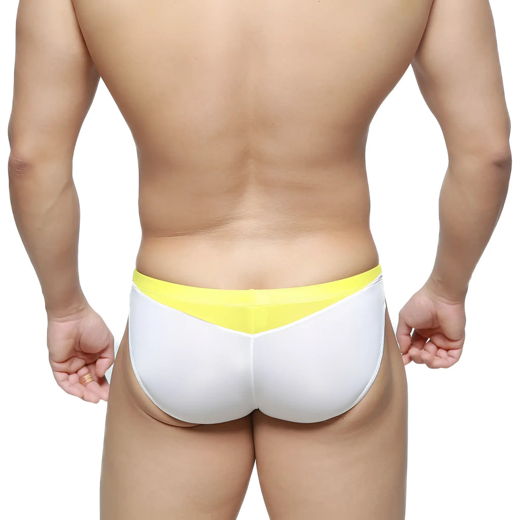 White briefs with a bright yellow waistband from u-station fab brief black u2302-001 for comfortable everyday wear