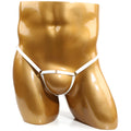 White leather thong with a central metal clasp and adjustable side straps from u-station foundation collection