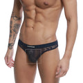 Black lace thong with blue branded waistband u station love thong blue u0404-199 front view