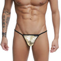 U-Station string thong gold metallic snake-scale pattern with black trim and uks logo on the side