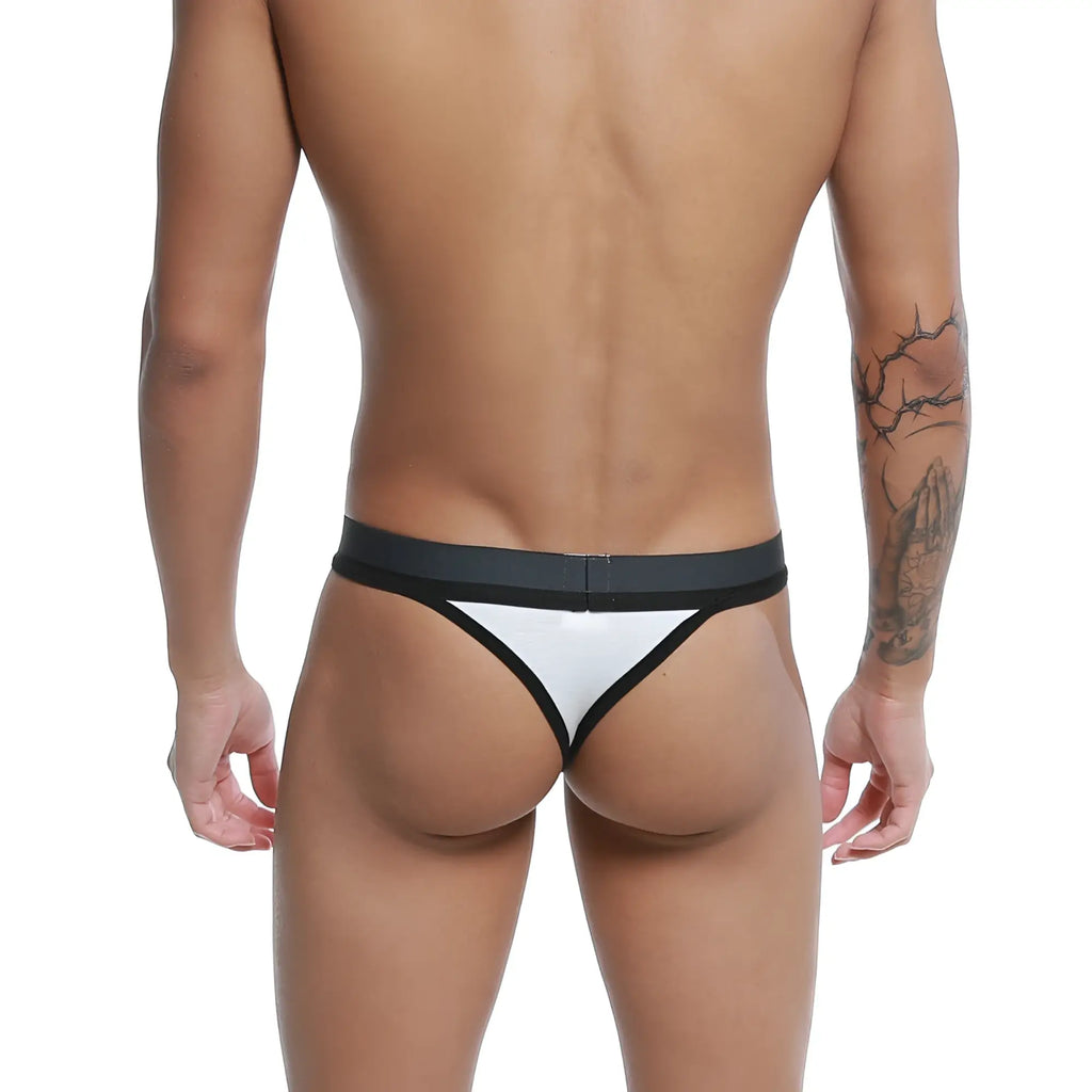 White and black u station talent thong u0104-100 with sleek minimalist design and wide elastic waistband