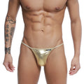 Gold metallic thong with black uxs logo on waistband from u-station trendy thong gold u1114-710 collection