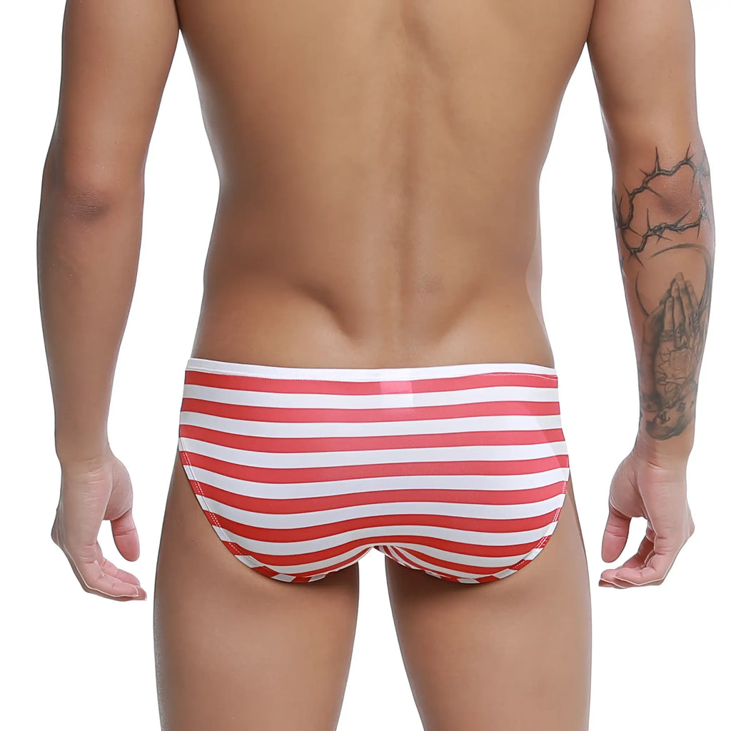 U-Station Usa bikini u0022-606 red and white horizontally striped swim trunks for casual beachwear