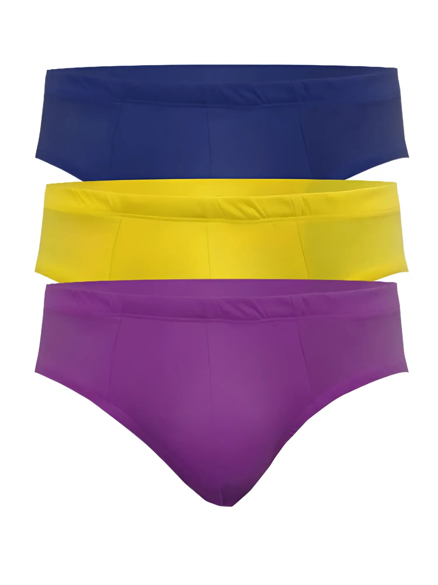 Set of three ug contour basic briefs in navy blue bright yellow and deep purple featuring vibrant solid colors