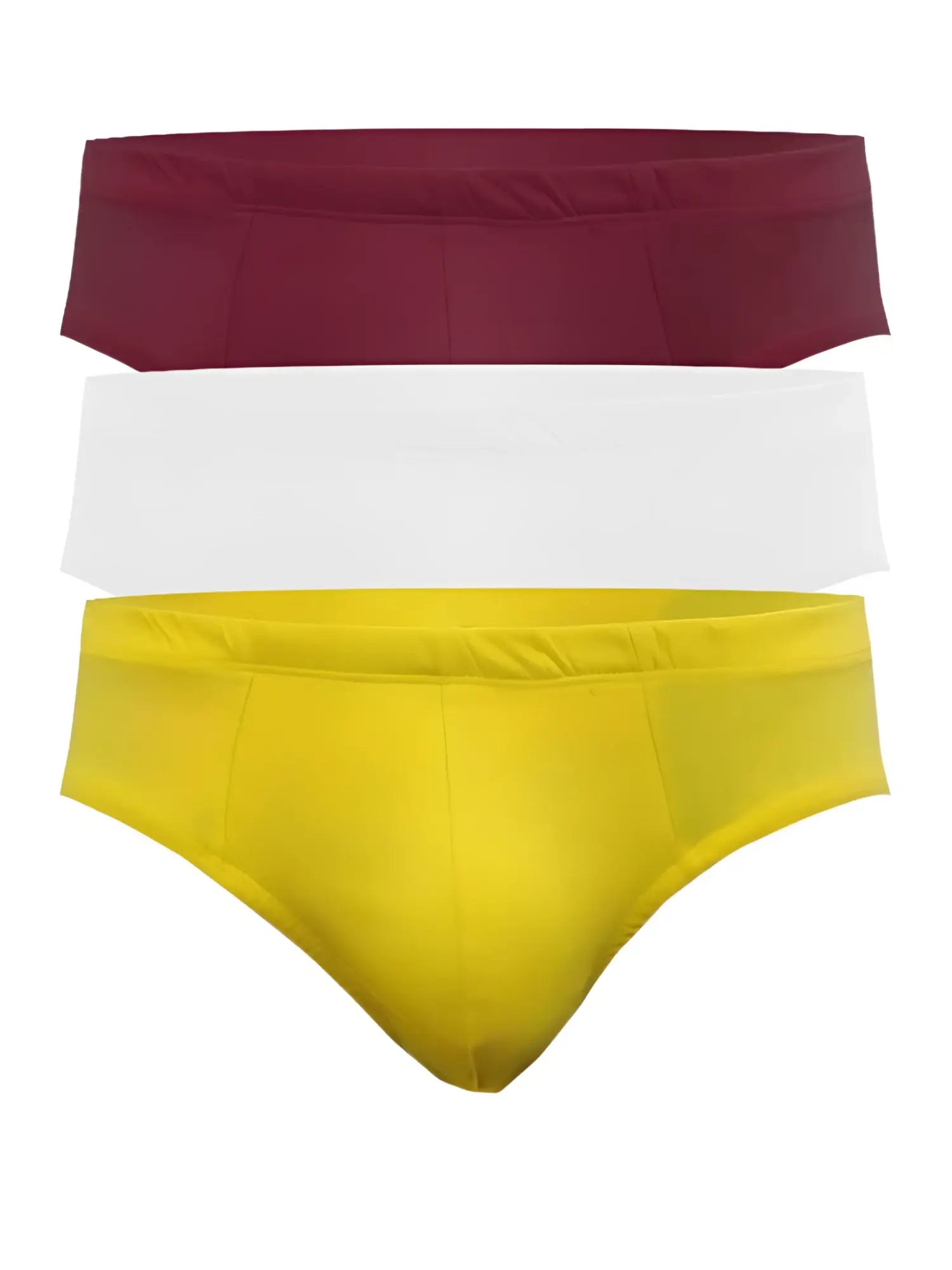 Ug contour basic brief 3-pack featuring maroon white and yellow men’s briefs made from comfortable fabric