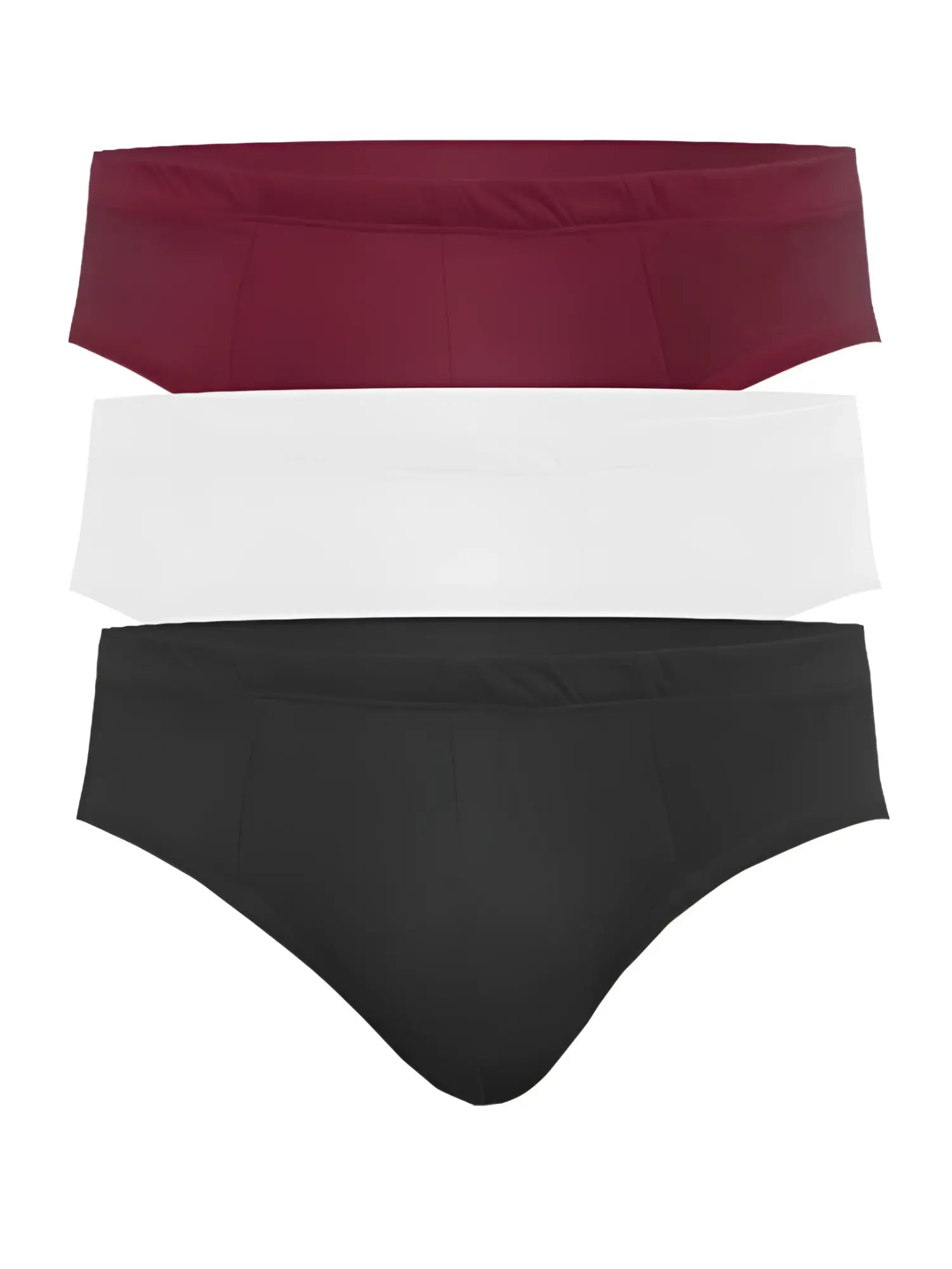 Three pairs of seamless briefs in burgundy white and black from the ug contour basic brief 3-pack assorted colors