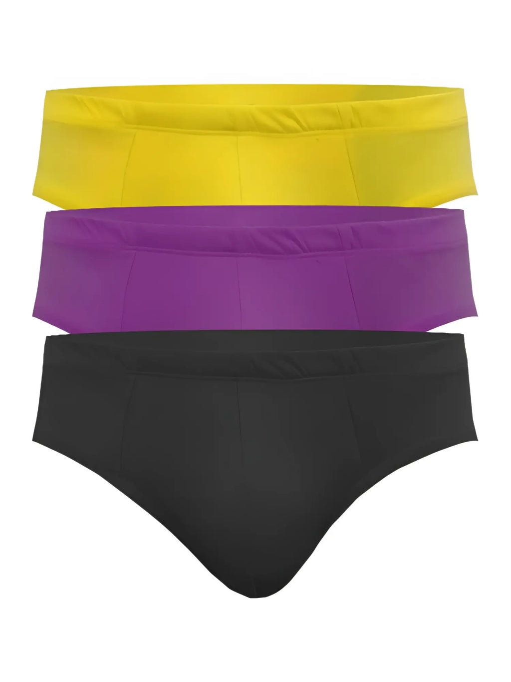Three pairs of ug contour basic brief womens briefs in yellow purple and black showcasing assorted colors