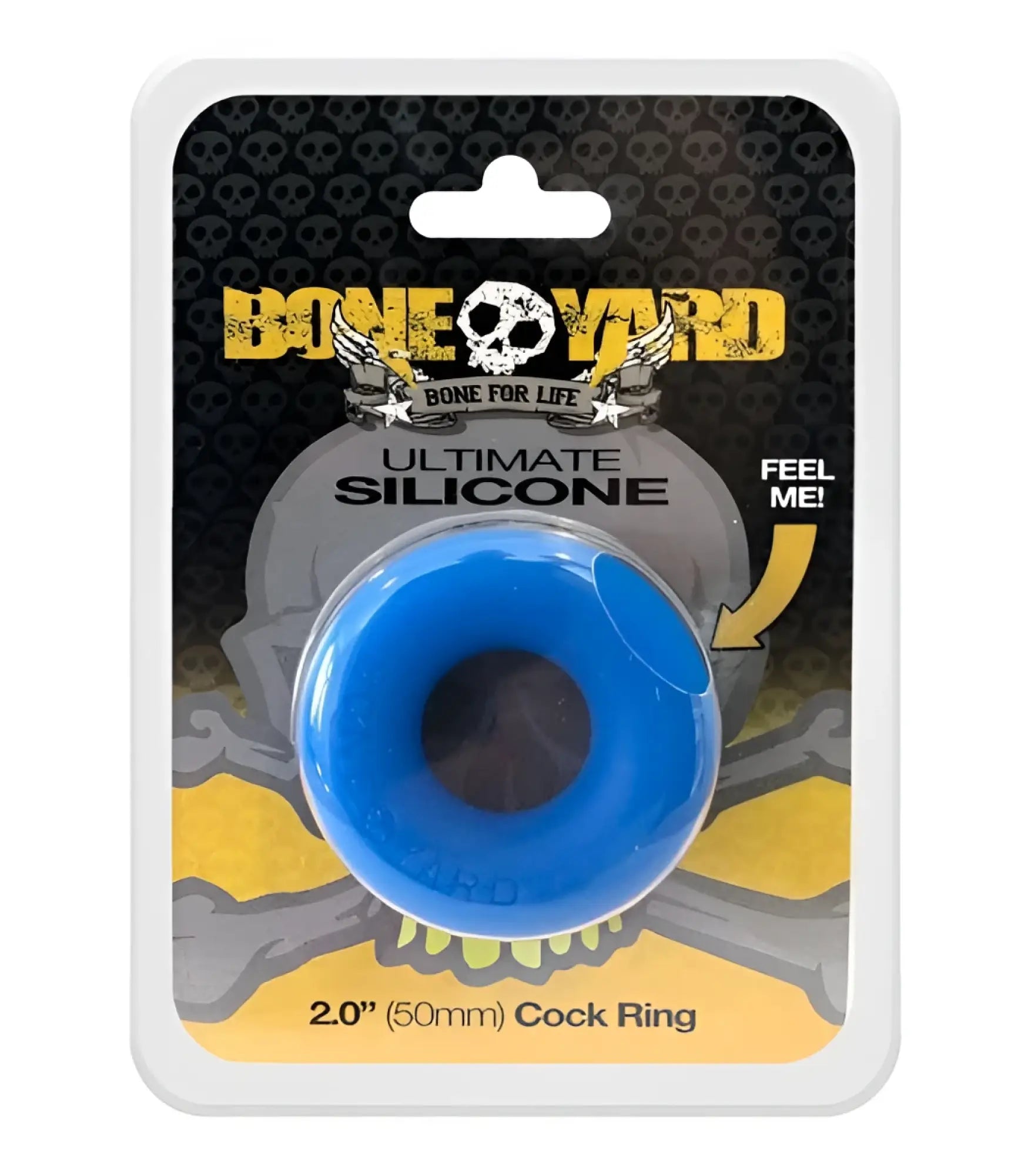 Blue silicone cock ring from Bone Yard 2.0 inches diameter designed for ultimate comfort and performance