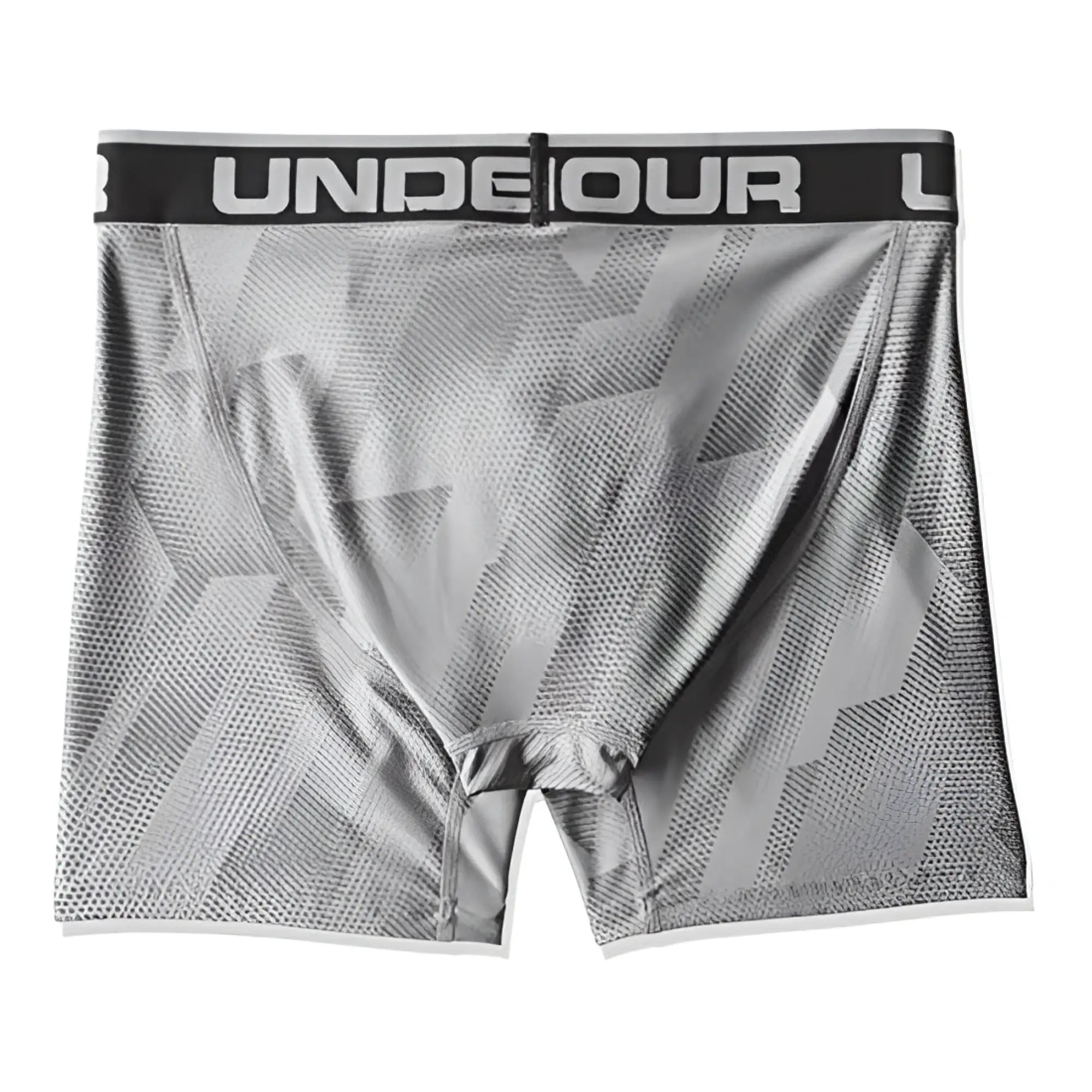 Under armour original 6in boxerjock printed grey boxer briefs with geometric pattern and black waistband size xs
