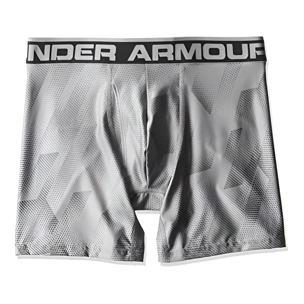 Gray under armour original 6in boxerjock boxer brief with geometric pattern and black waistband size xs