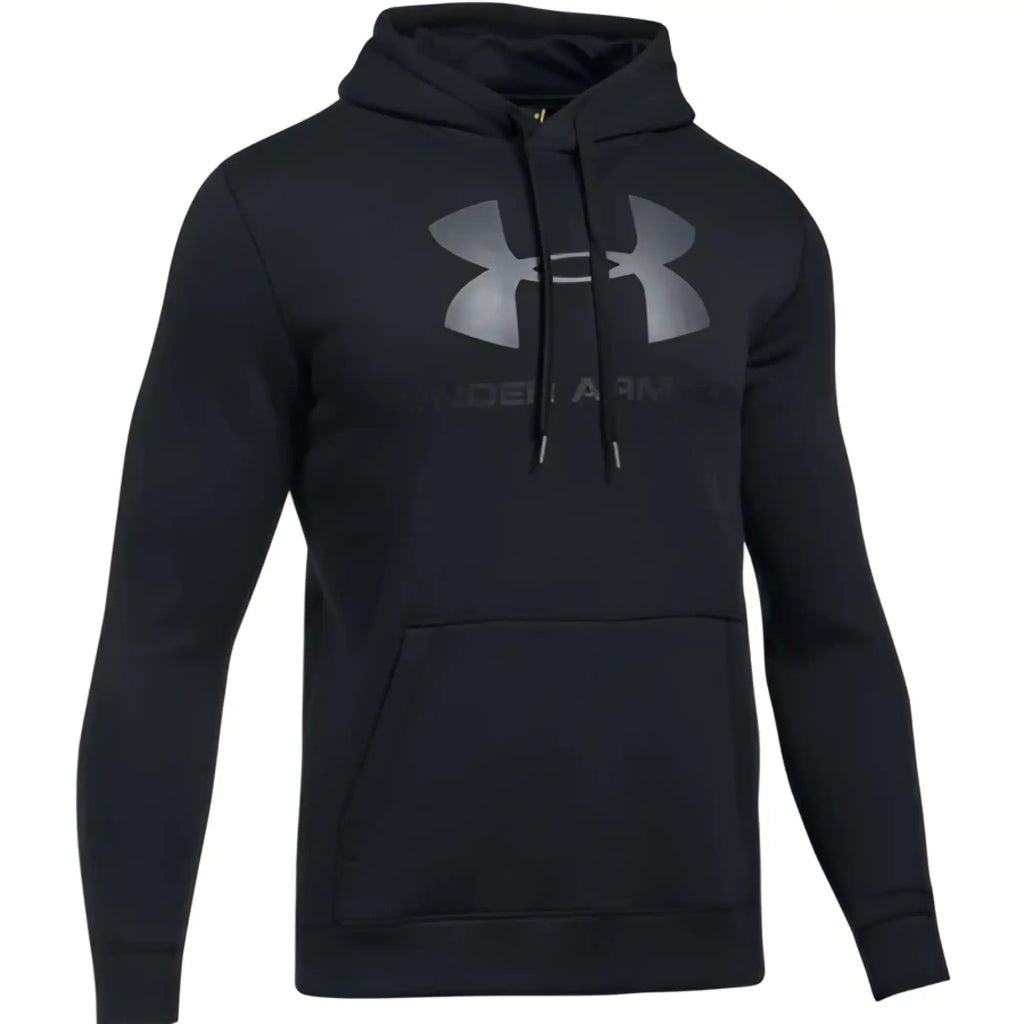 Under armour rival fitted graphic black hoodie with gray logo and drawstrings size m for athletic wear