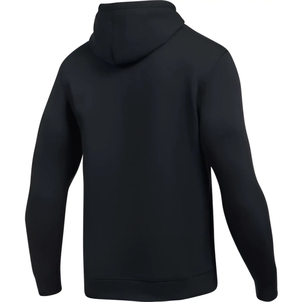 Under armour rival fitted graphic hoodie black with long sleeves and ribbed hem size m front view
