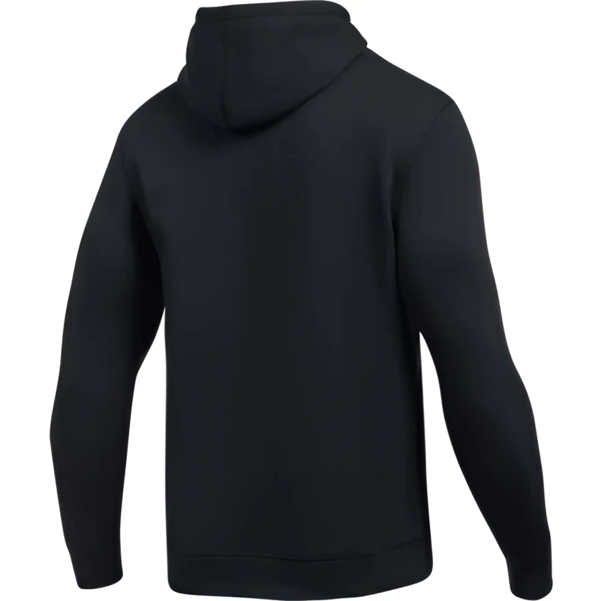 Under armour rival fitted graphic hoodie black with long sleeves and ribbed hem size m front view