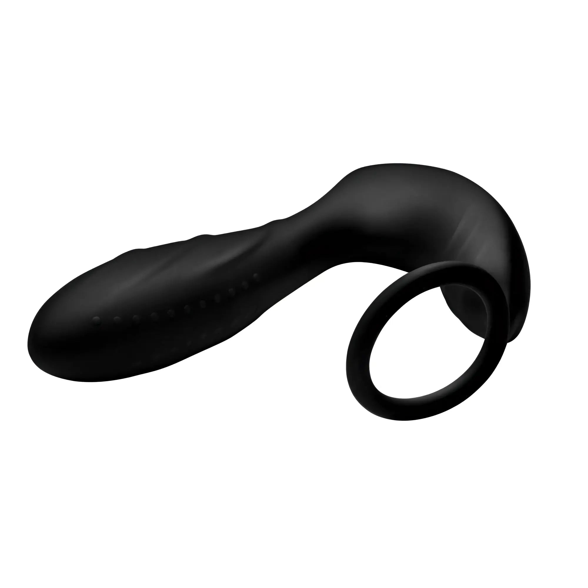 Under Control black silicone prostate vibrator with an integrated base ring, shown against a white background.