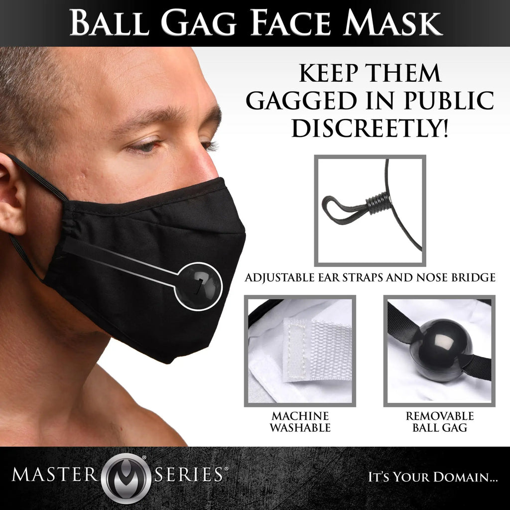 Under cover ball gag face mask black fabric face mask with removable black ball gag attached to the front