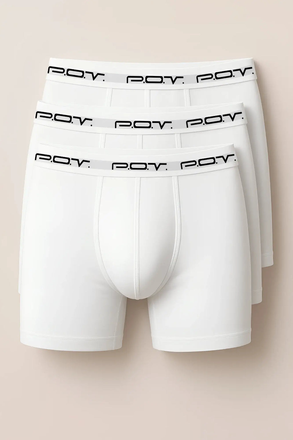 White pov brand boxer briefs with black logo waistband 3 pack made of 100 percent cotton for comfort