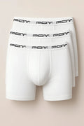White pov brand boxer briefs with black logo waistband 3 pack made of 100 percent cotton for comfort