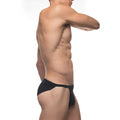 Black form-fitting contour cutaway men’s bikini briefs with narrow waistband made of 100% cotton in a 3-pack