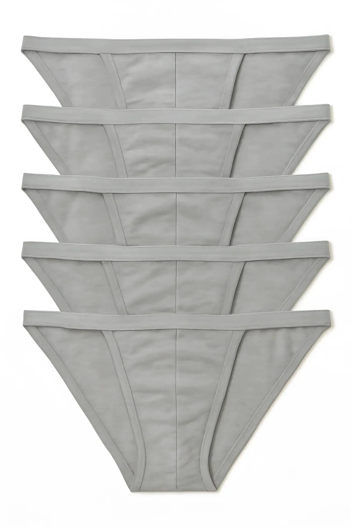 Five-pack light gray thong underwear stack 100% cotton contour cutaway bikini for comfortable daily wear