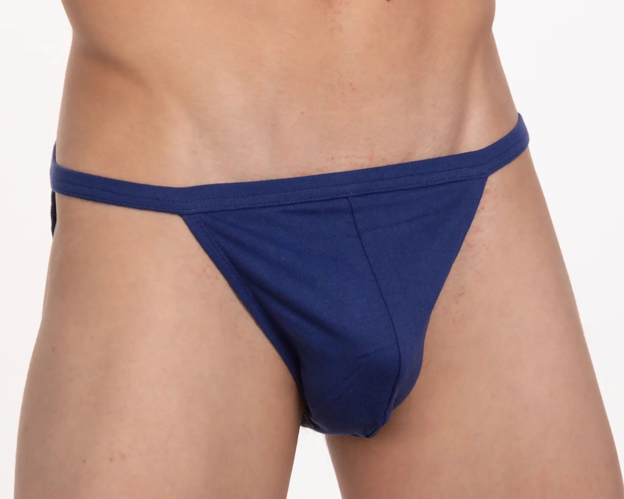 Navy blue cotton contour cutaway bikini briefs with narrow waistband and minimal coverage in 5 pack