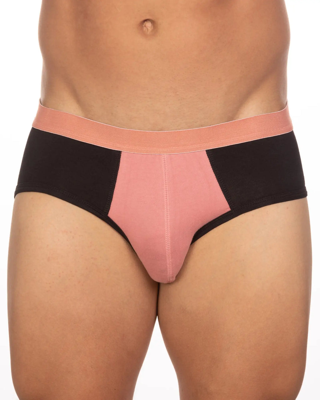 Undergear Basix Stan two-tone briefs in black and pink with a peach elastic waistband available in S and 2XL