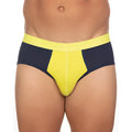 Undergear basix stan two-tone bright yellow and navy blue athletic briefs with bold color-block design in size s and 2xl