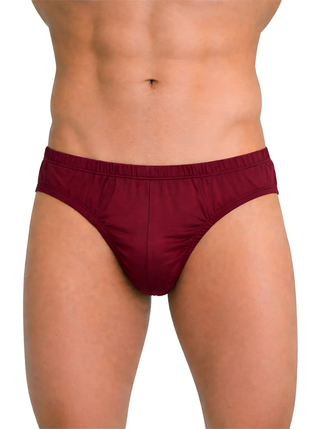 Maroon cotton undergear contour basic briefs with a smooth fitted design shown from the front side
