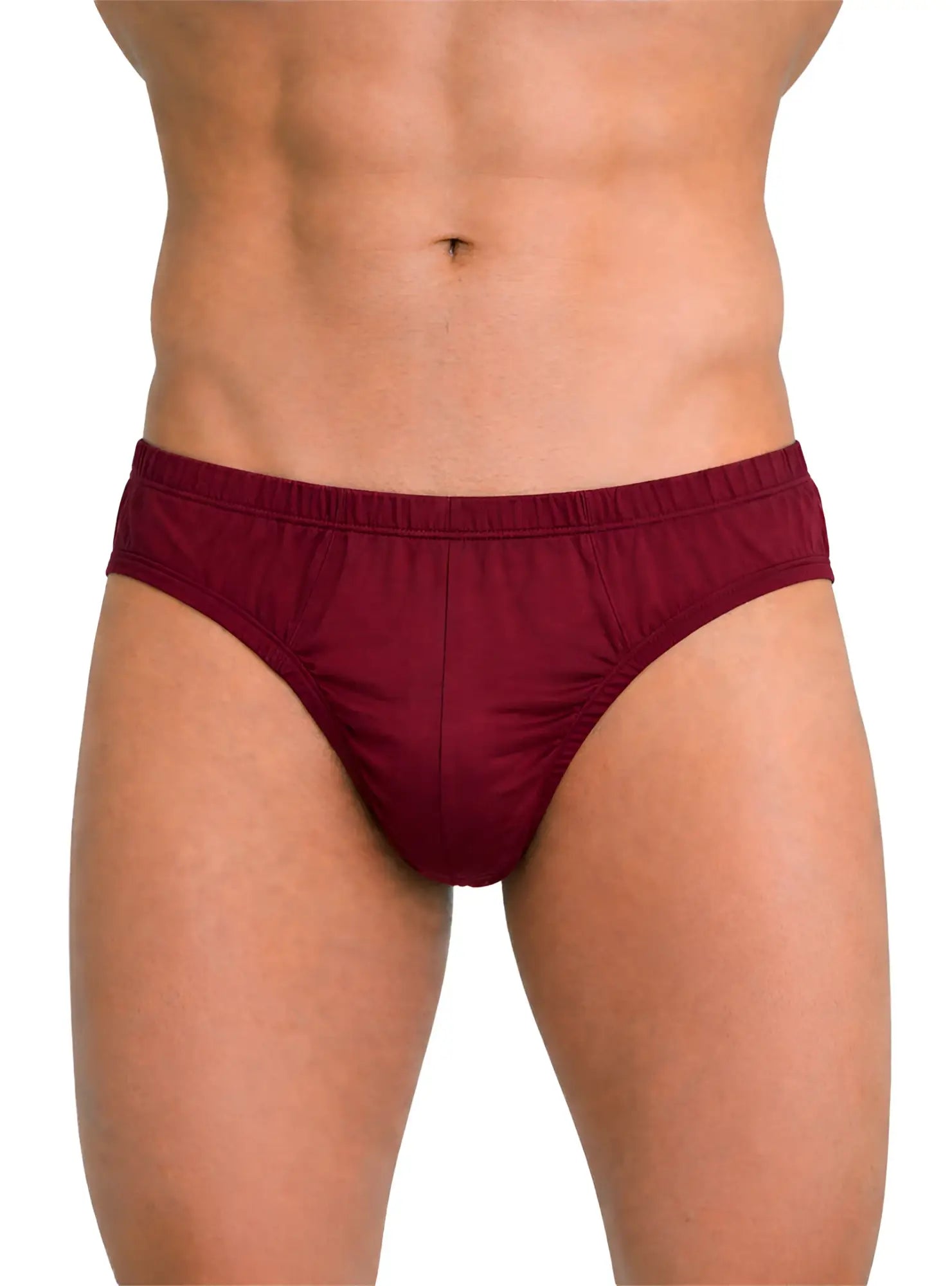 Maroon cotton undergear contour basic briefs with a smooth fitted design shown from the front side