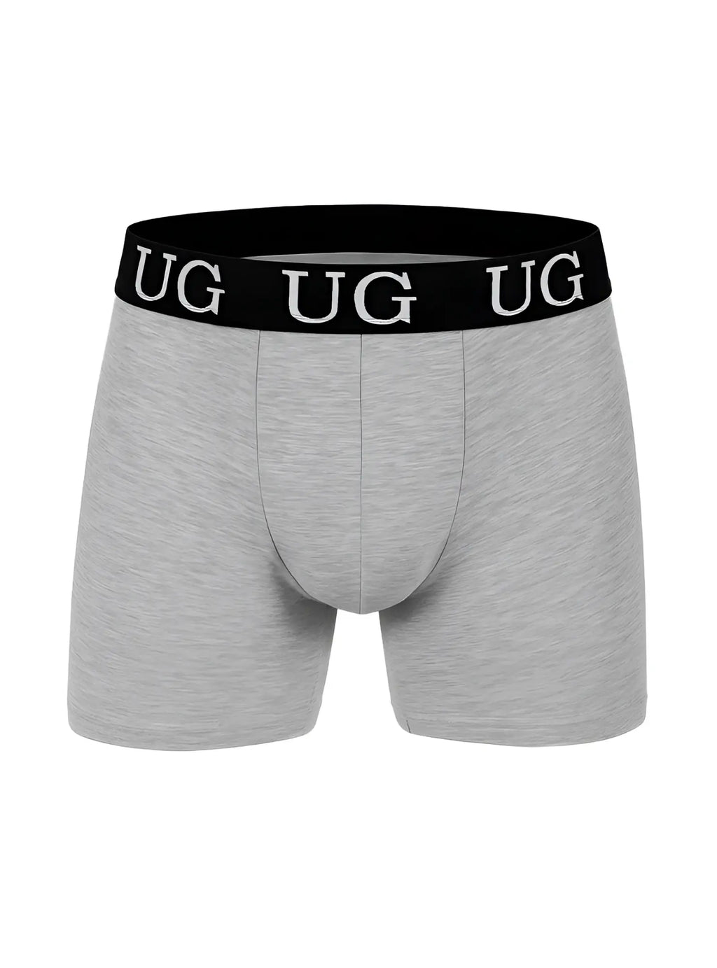 Undergear cotton trunk gray heathered boxer briefs with black waistband and white ug lettering for comfortable wear