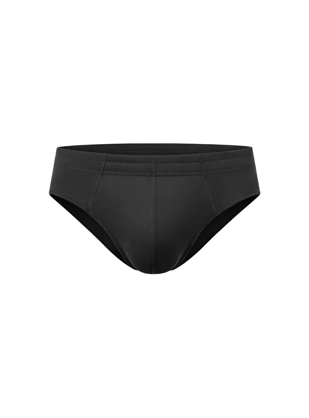 Black essential cotton brief with smooth form-fitting design and subtle stitching details visible from the front