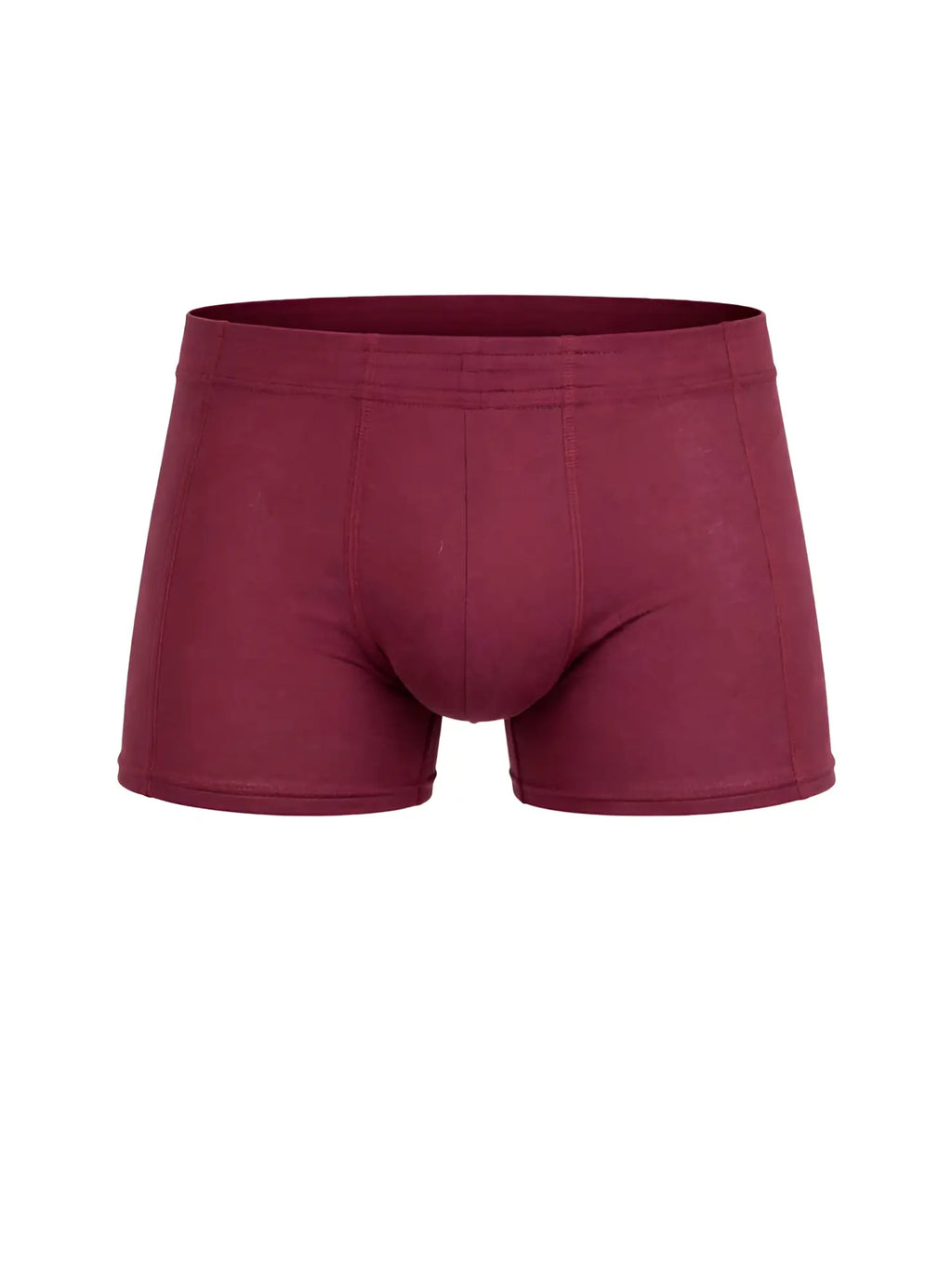 Maroon essential trunk boxer briefs with smooth stretchy fabric and contoured design for comfortable fit