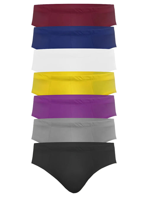 Seven pairs of seamless briefs in maroon navy blue white yellow purple gray and black