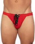 Undergear Fizx Mark solid knit jockstrap featuring red textured lace-up briefs with black laces and silver eyelets