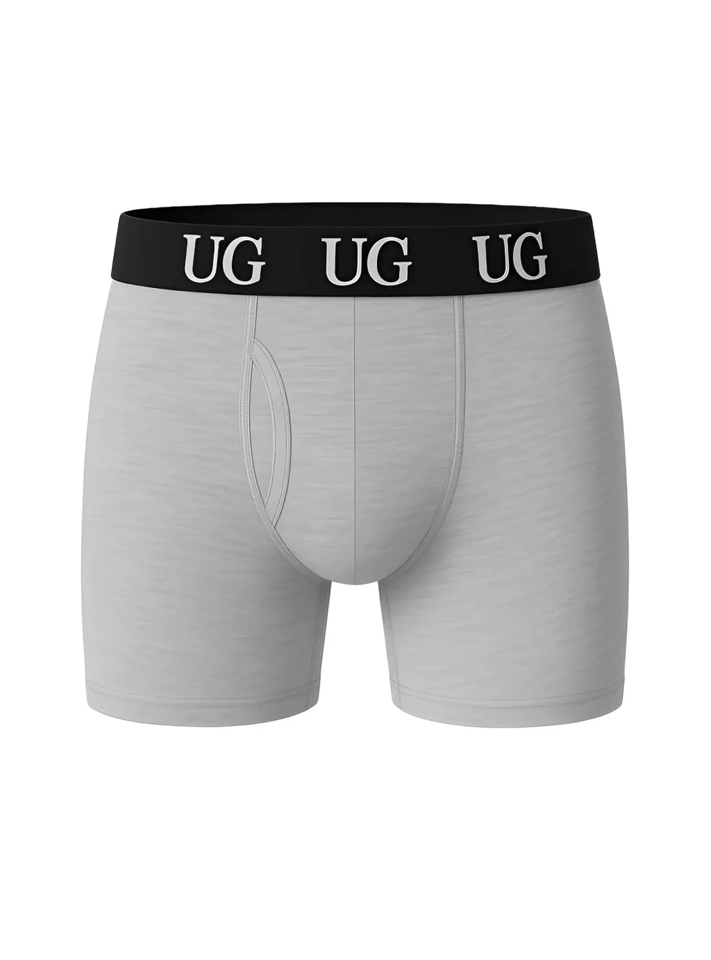 Undergear fly front cotton boxer brief gray men’s boxer briefs with black waistband and white ug branding
