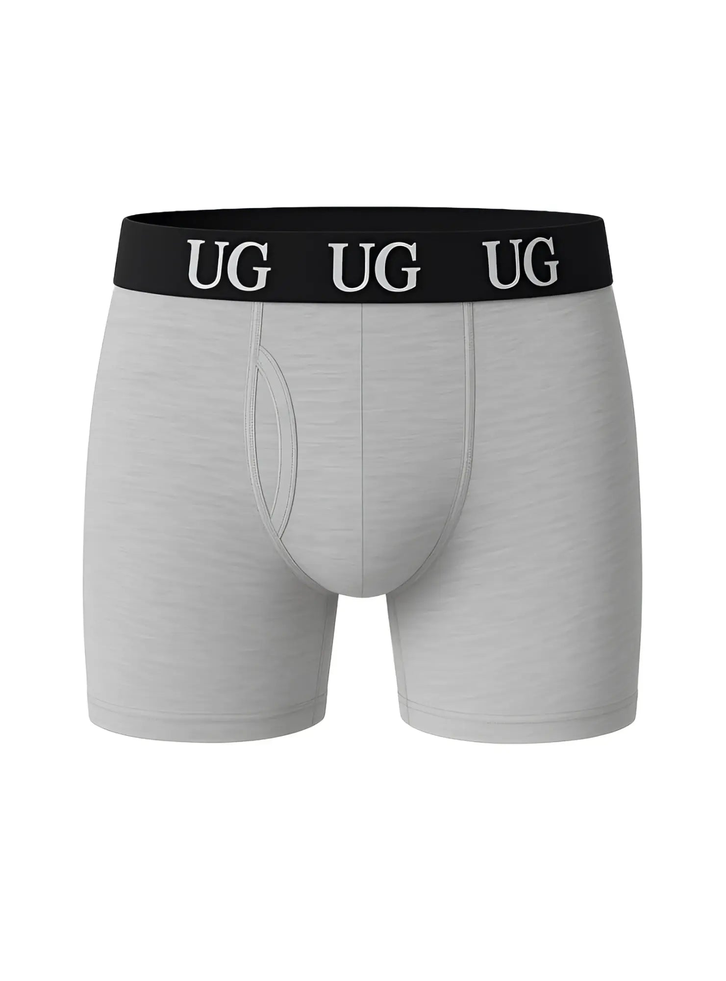 Undergear fly front cotton boxer brief gray men’s boxer briefs with black waistband and white ug branding
