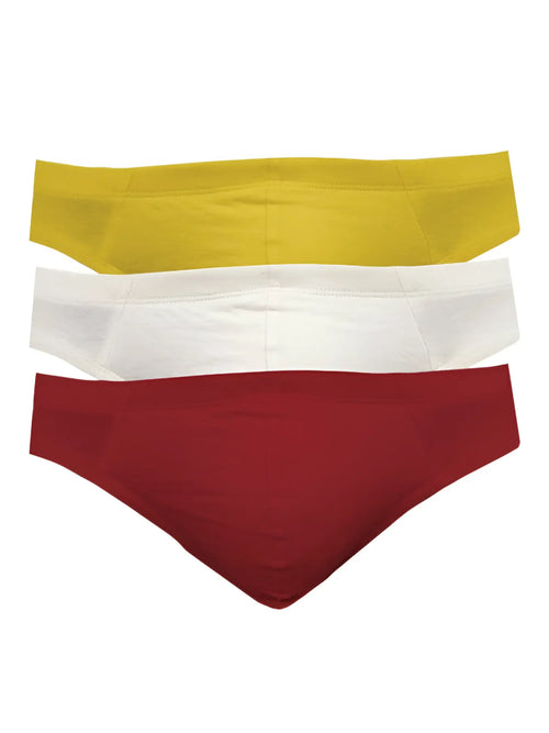 Ug contour french brief 3-pack featuring solid-colored yellow white and red briefs made for comfortable daily wear