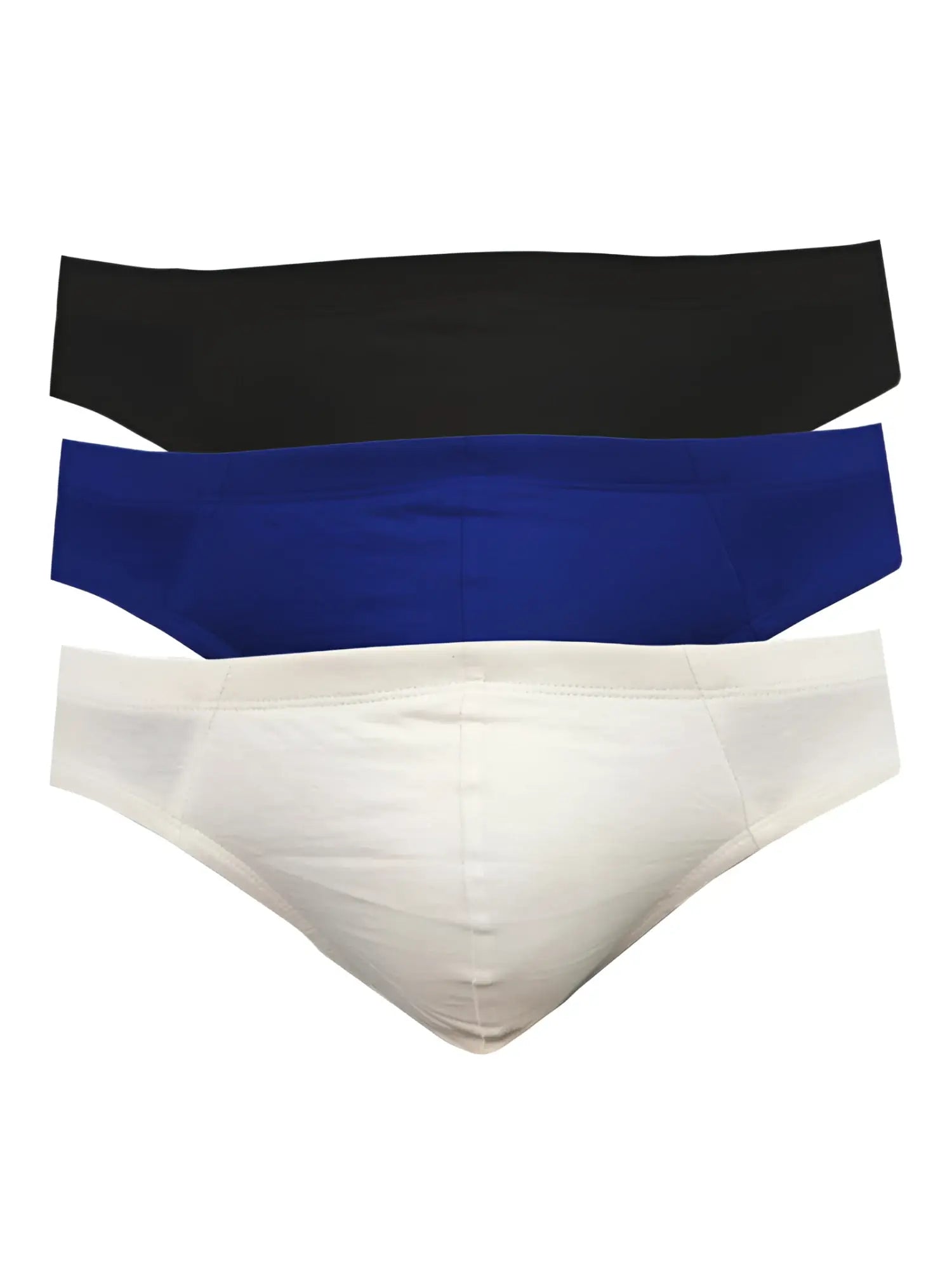 Three-pack of ug contour french brief men’s briefs in black royal blue and white with contour pouch support