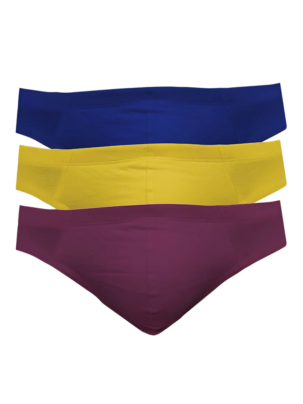 Three pairs of seamless solid-colored briefs in navy blue yellow and maroon ug contour french brief 3-pack