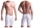 White men’s unico boxer briefs with a snug fit microfiber material and subtle waistband logo in crisp white color