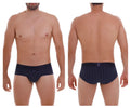Unico Senda briefs in dark blue navy pinstripe with textured pattern and elastic waistband for comfortable wear