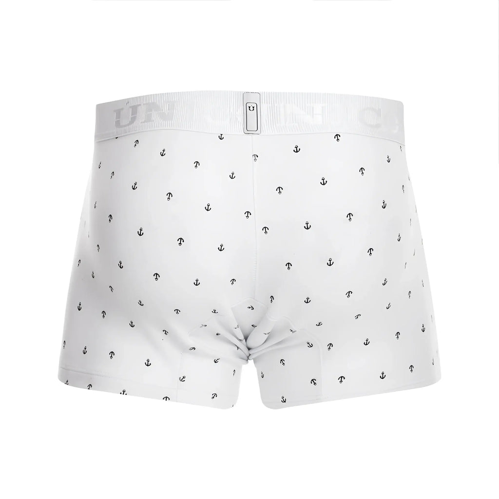White boxer briefs unico 22110100101 naviero trunks with subtle black anchor pattern and ribbed waistband logo