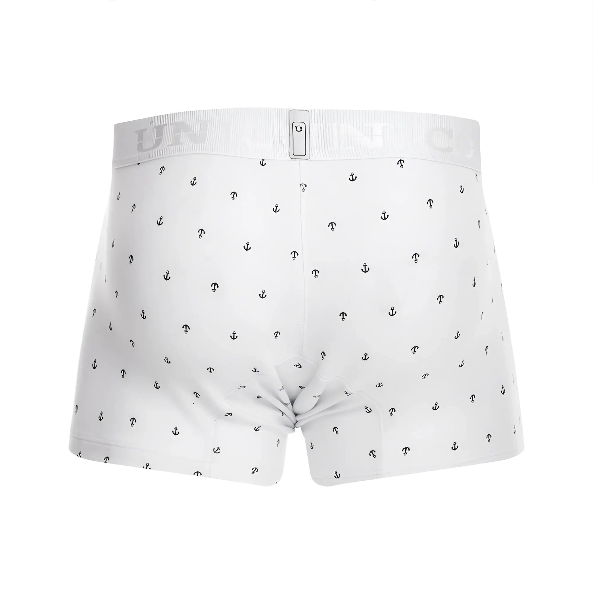 White boxer briefs unico 22110100101 naviero trunks with subtle black anchor pattern and ribbed waistband logo