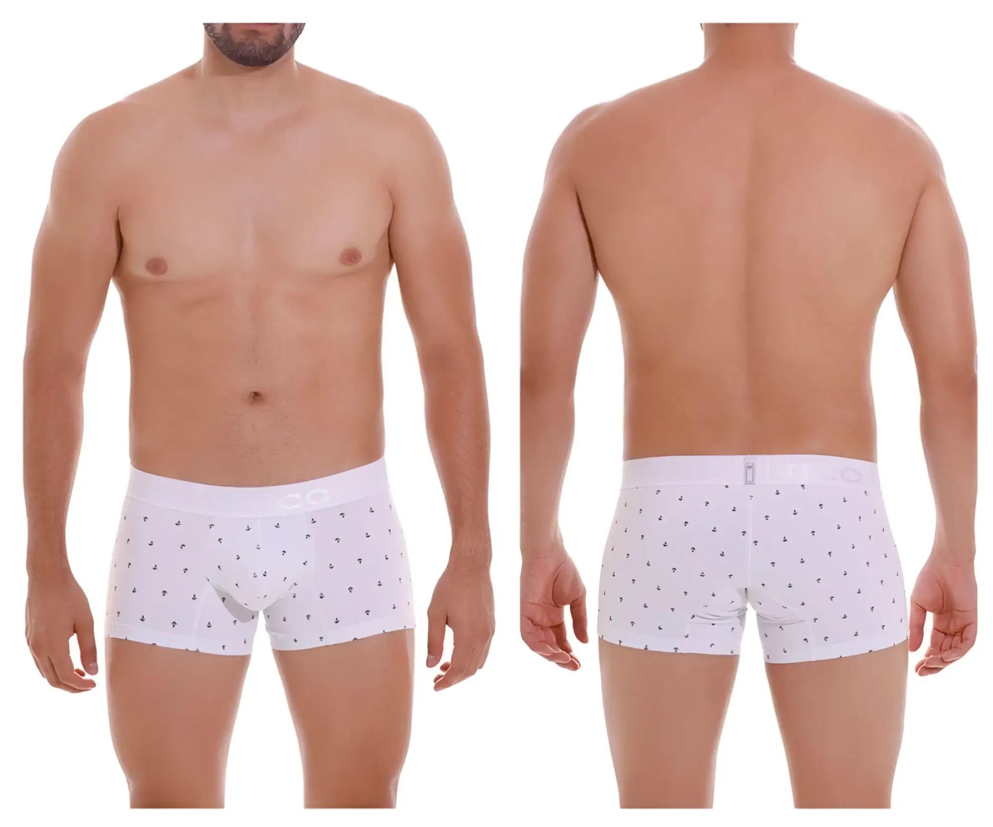 White boxer briefs unico 22110100101 naviero trunks with subtle black anchor pattern in color 29-white