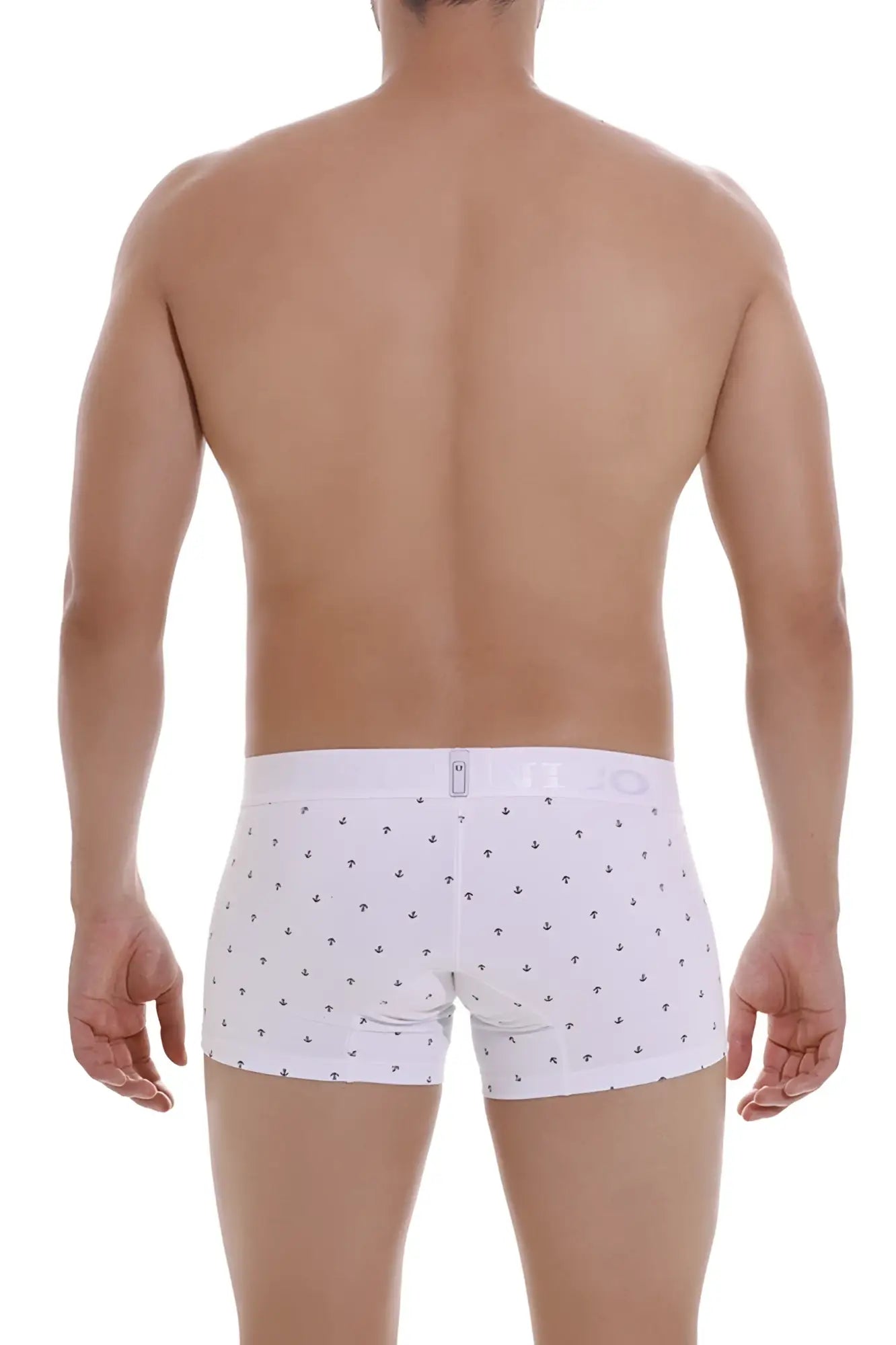 White boxer briefs naviero trunks with navy anchor pattern in soft breathable fabric color 29-white