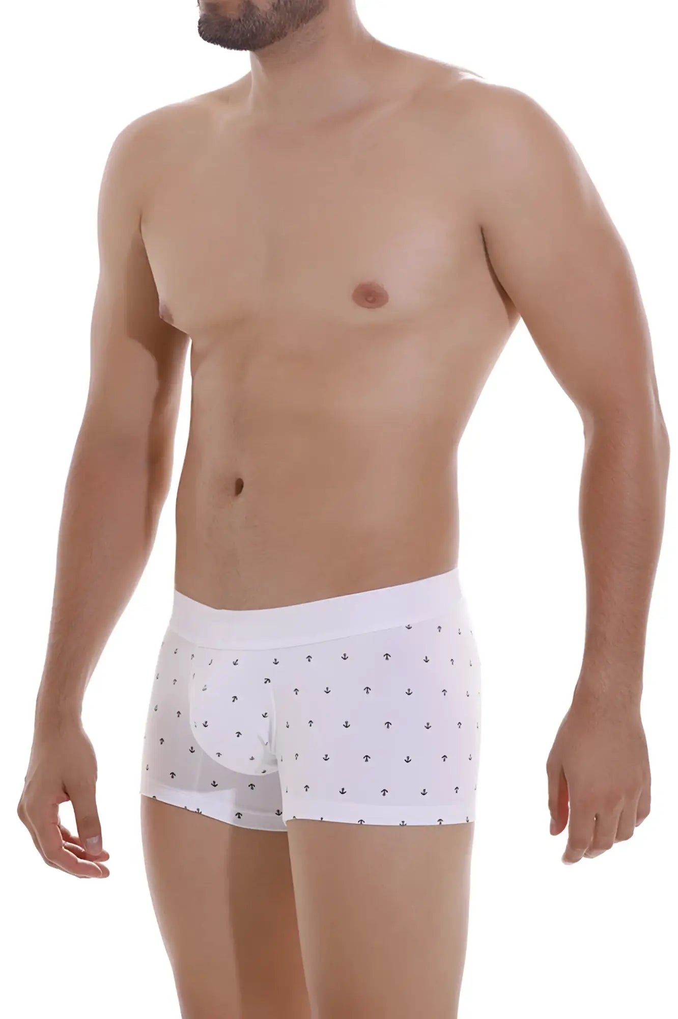 White men’s briefs unico 22110100101 naviero trunks color 29-white with subtle black anchor pattern