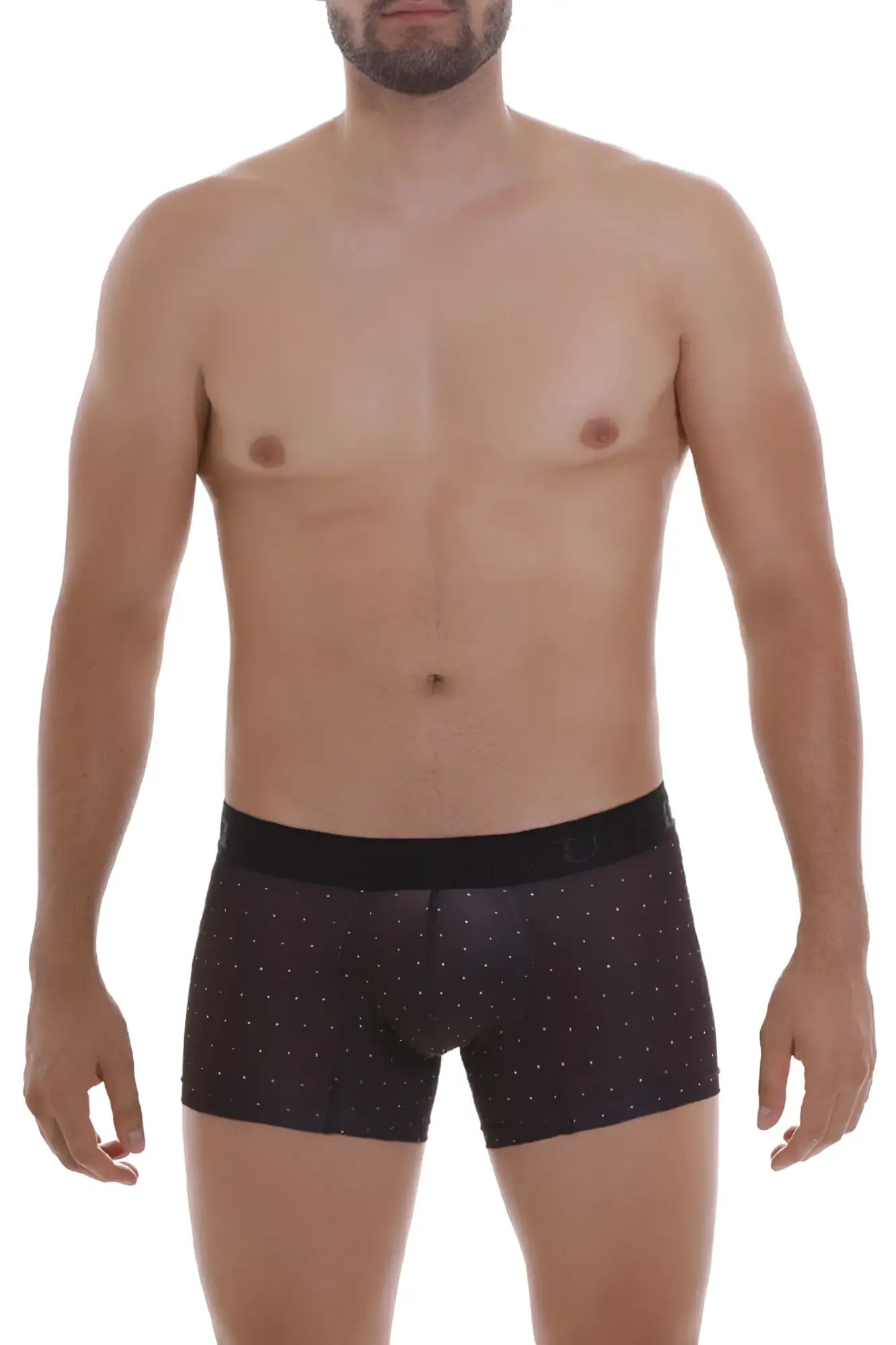 Black boxer briefs unico 22110100103 astros trunks color 90-black with subtle white dot pattern and black elastic waistband