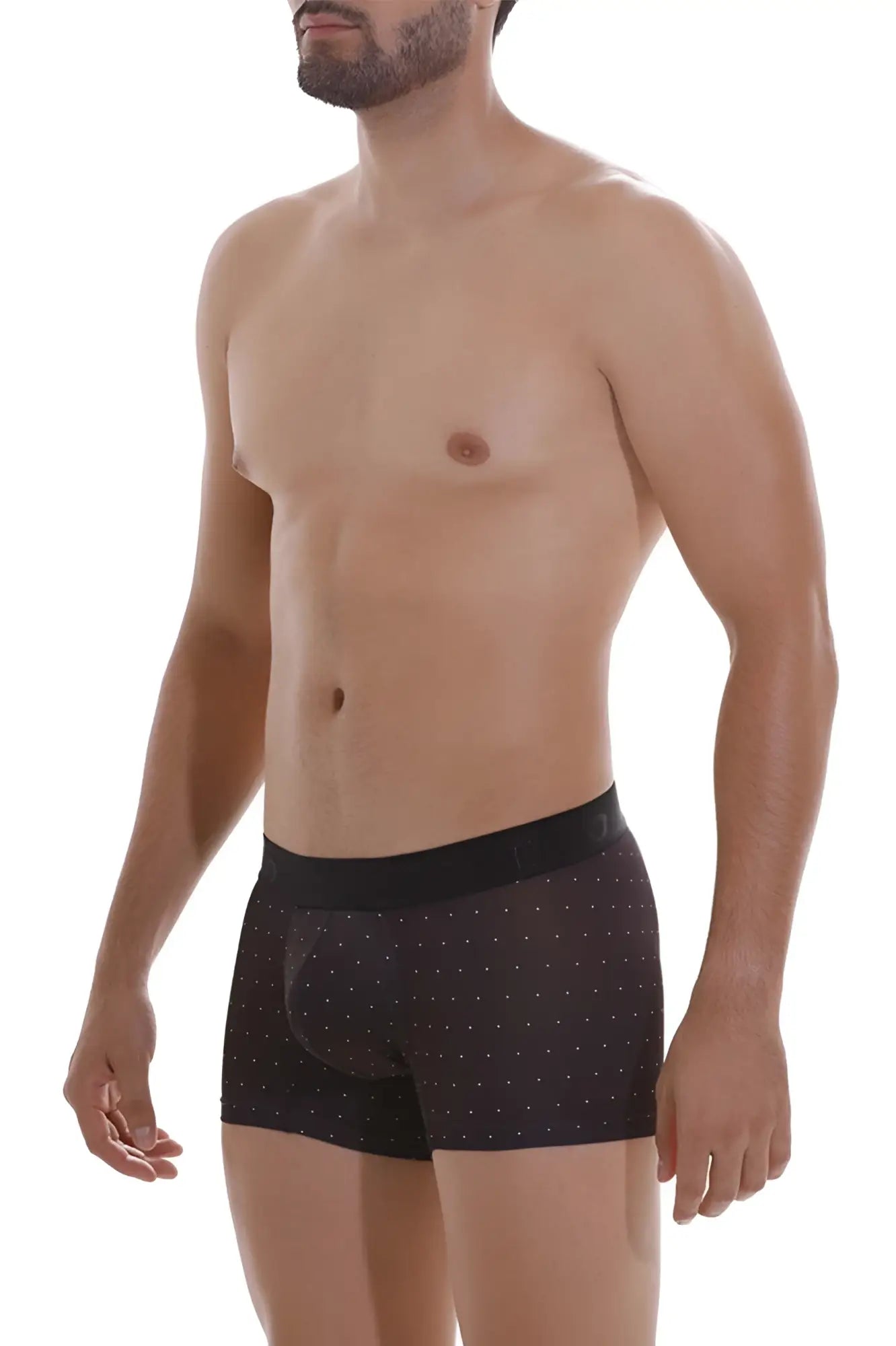 Black unico 22110100103 astros trunks boxer briefs with subtle white dot pattern and solid black waistband