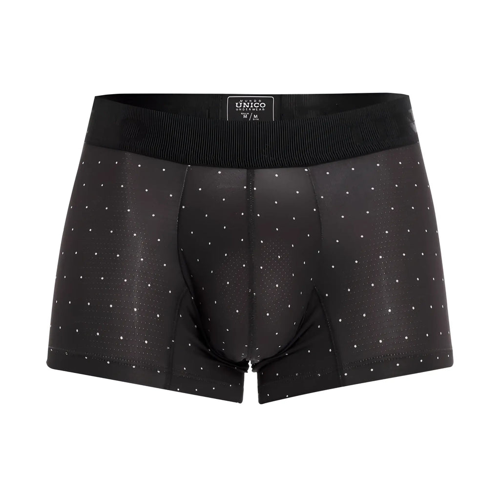 Black unico 22110100103 astros trunks men’s boxer briefs with subtle white polka dots and textured mesh detailing