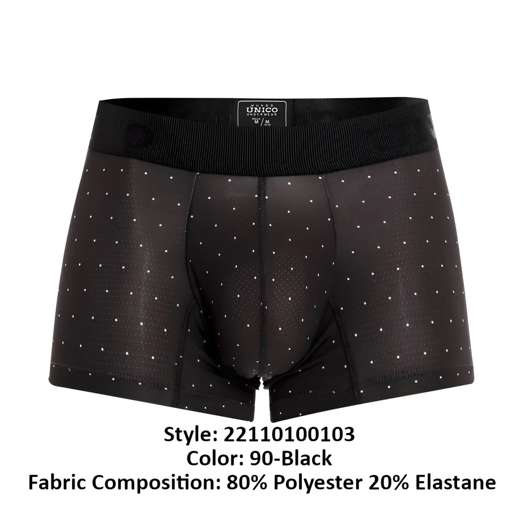 Black unico 22110100103 astros trunks boxer briefs with white polka dots and ribbed waistband in color 90-black